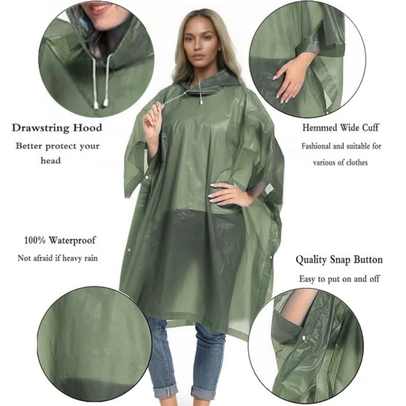 Reusable Raincoat with Drawstr - đánh giá và giá Camping Rain Poncho